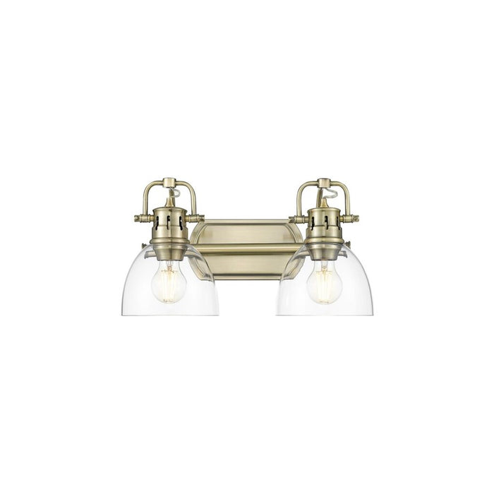 Golden Duncan 2-Light Vanity Light, Aged Brass/Clear Glass - 3602-BA2AB-CLR
