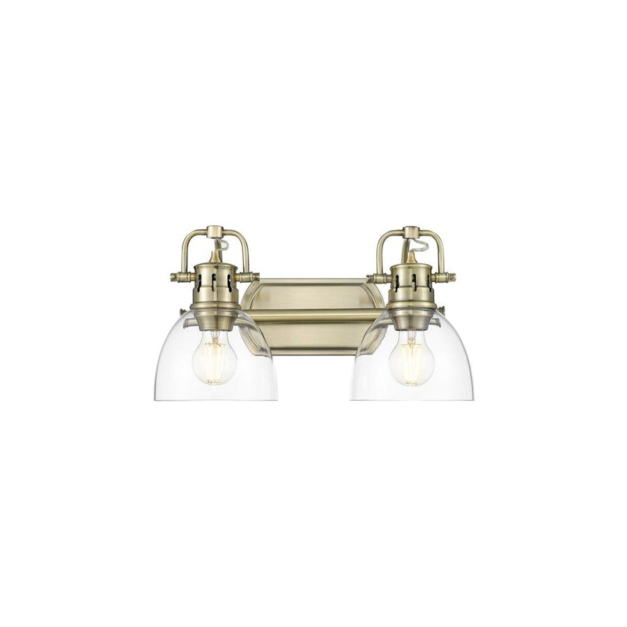 Golden Duncan 2-Light Vanity Light, Aged Brass/Clear Glass - 3602-BA2AB-CLR
