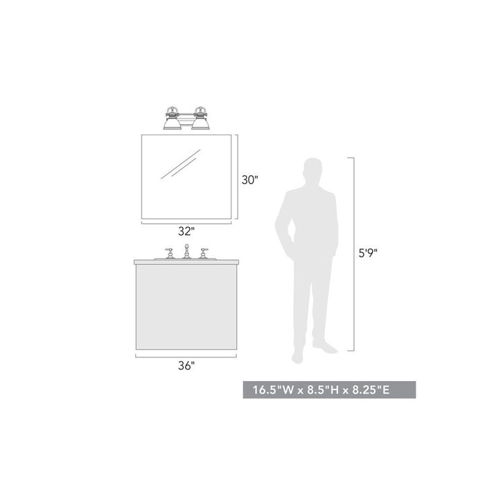 Golden Duncan 2-Light Vanity Light, Aged Brass/Clear Glass
