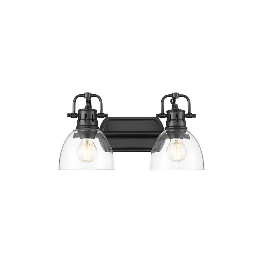 Golden Duncan 2-Light Vanity Light, Matte Black/Clear Glass - 3602-BA2BLK-CLR
