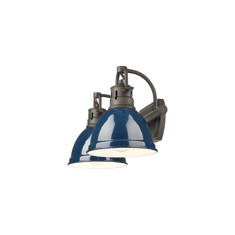 Golden Duncan 2-Light Vanity Light, Rubbed Bronze/Navy Blue