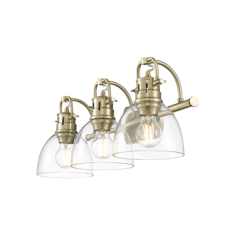 Golden Lighting Duncan 24.5in 3-Light Vanity Light | Farmhouse Aged Brass and Clear Glass | Bathroom Vanity | Model 3602-BA3 AB-CLR