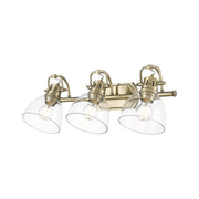 Golden Lighting Duncan 24.5in 3-Light Vanity Light | Farmhouse Aged Brass and Clear Glass | Bathroom Vanity | Model 3602-BA3 AB-CLR