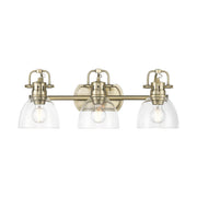 Golden Lighting Duncan 24.5in 3-Light Vanity Light | Farmhouse Aged Brass and Clear Glass | Bathroom Vanity | Model 3602-BA3 AB-CLR