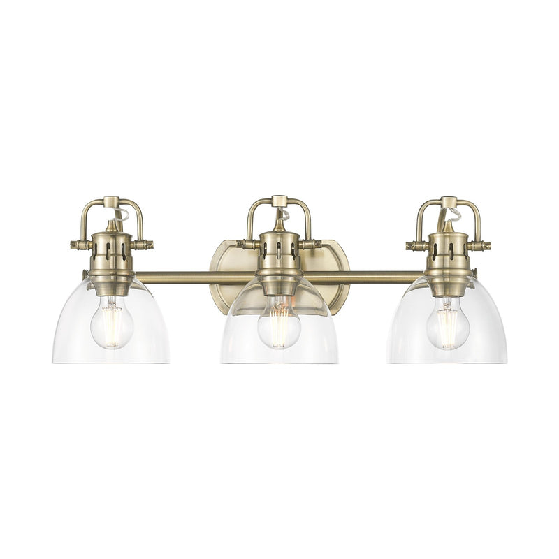 Golden Lighting Duncan 24.5in 3-Light Vanity Light | Farmhouse Aged Brass and Clear Glass | Bathroom Vanity | Model 3602-BA3 AB-CLR