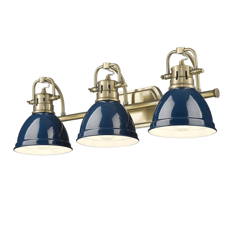 Golden Lighting Duncan 24in 3-Light Vanity Light | Farmhouse Aged Brass and Navy Blue Steel | Bathroom Vanity | Model 3602-BA3 AB-NVY