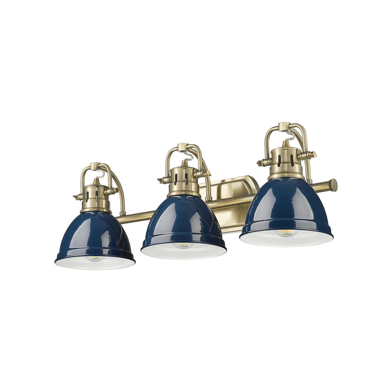 Golden Lighting Duncan 24in 3-Light Vanity Light | Farmhouse Aged Brass and Navy Blue Steel | Bathroom Vanity | Model 3602-BA3 AB-NVY