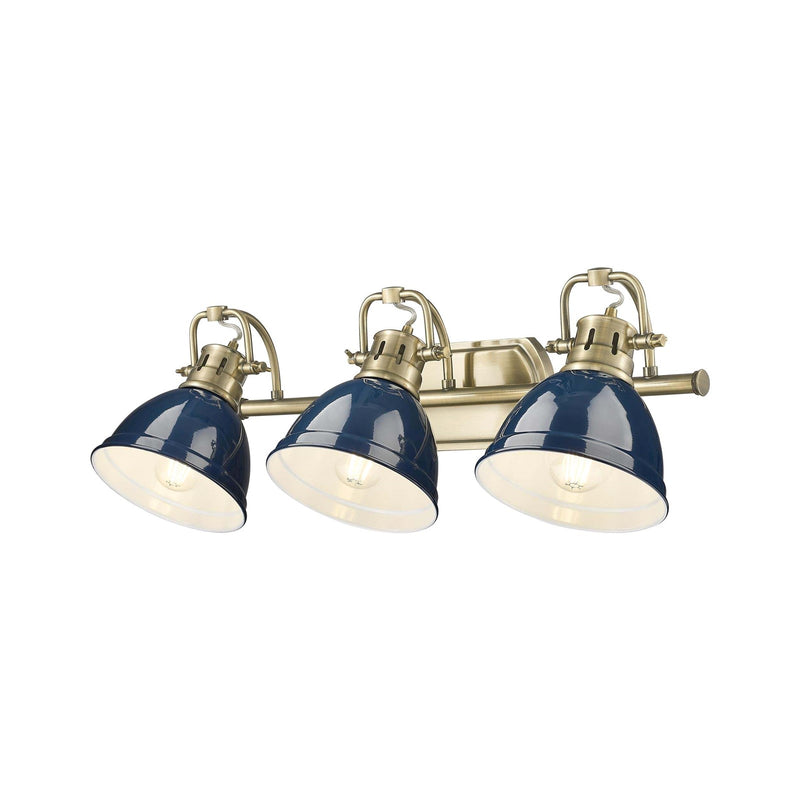 Golden Lighting Duncan 24in 3-Light Vanity Light | Farmhouse Aged Brass and Navy Blue Steel | Bathroom Vanity | Model 3602-BA3 AB-NVY
