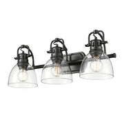 Golden Lighting Duncan 3-Light Vanity Light | Farmhouse Matte Black and Clear Glass | Bathroom & Powder Room | Model 3602-BA3 BLK-CLR