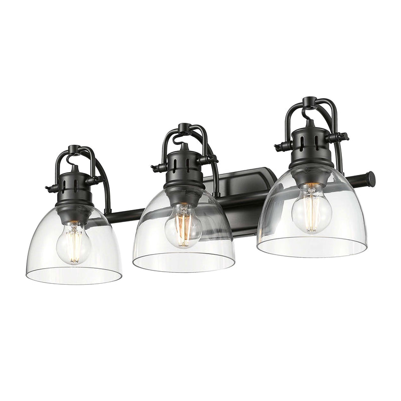 Golden Lighting Duncan 3-Light Vanity Light | Farmhouse Matte Black and Clear Glass | Bathroom & Powder Room | Model 3602-BA3 BLK-CLR