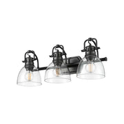 Golden Lighting Duncan 3-Light Vanity Light | Farmhouse Matte Black and Clear Glass | Bathroom & Powder Room | Model 3602-BA3 BLK-CLR