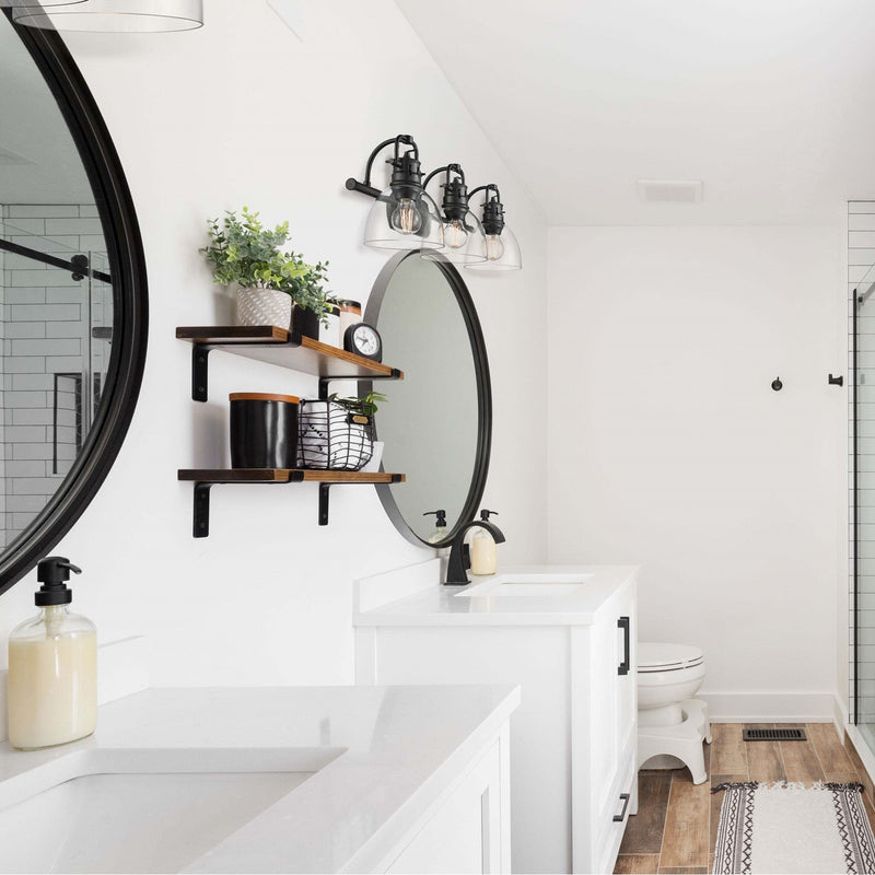 Golden Lighting Duncan 3-Light Vanity Light | Farmhouse Matte Black and Clear Glass | Bathroom & Powder Room | Model 3602-BA3 BLK-CLR