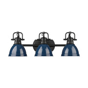 Golden Lighting Duncan 24in 3-Light Vanity Light | Farmhouse Matte Black and Navy Blue Steel | Bathroom | Model 3602-BA3 BLK-NVY