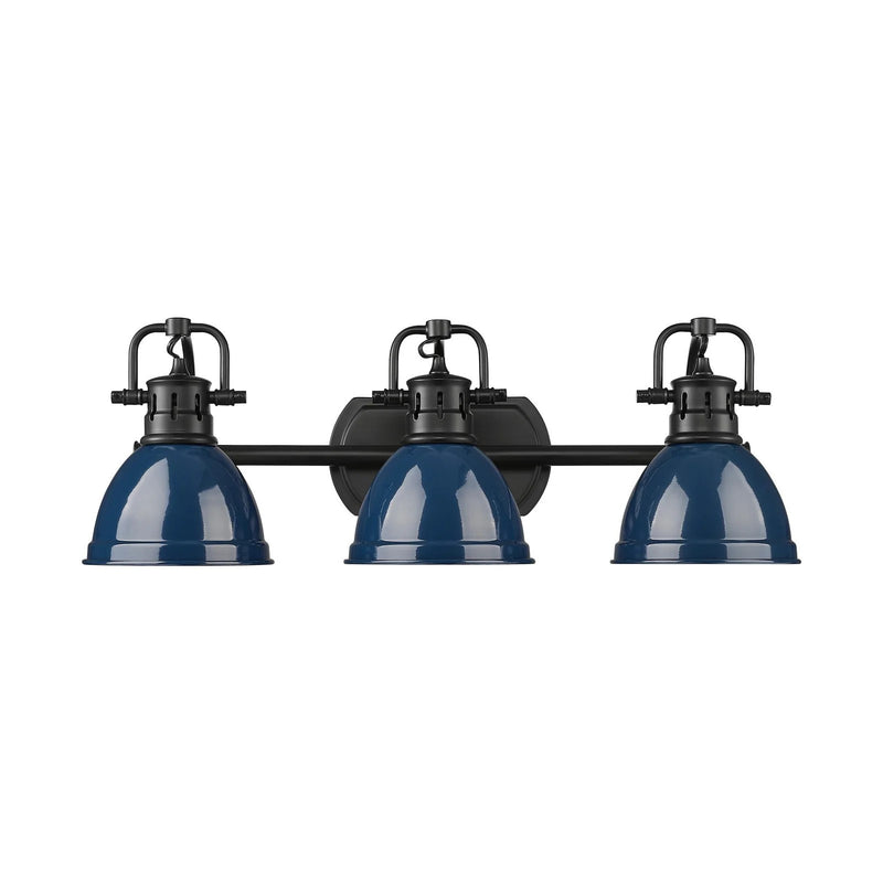 Golden Lighting Duncan 24in 3-Light Vanity Light | Farmhouse Matte Black and Navy Blue Steel | Bathroom | Model 3602-BA3 BLK-NVY