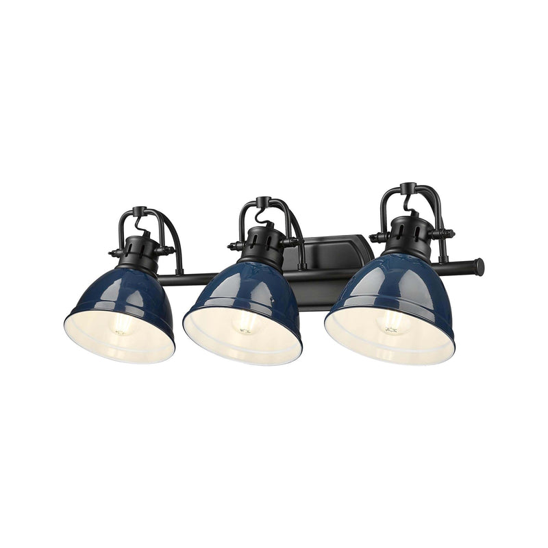Golden Lighting Duncan 24in 3-Light Vanity Light | Farmhouse Matte Black and Navy Blue Steel | Bathroom | Model 3602-BA3 BLK-NVY