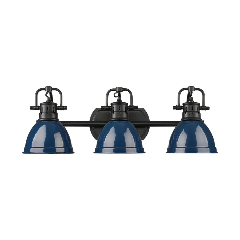 Golden Lighting Duncan 24in 3-Light Vanity Light | Farmhouse Matte Black and Navy Blue Steel | Bathroom | Model 3602-BA3 BLK-NVY