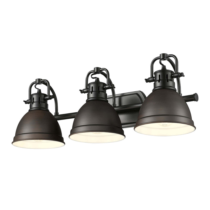 Golden Lighting Duncan 24in 3-Light Vanity Light | Farmhouse Matte Black and Rubbed Bronze Steel | Bathroom Vanity | Model 3602-BA3 BLK-RBZ