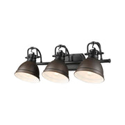 Golden Lighting Duncan 24in 3-Light Vanity Light | Farmhouse Matte Black and Rubbed Bronze Steel | Bathroom Vanity | Model 3602-BA3 BLK-RBZ