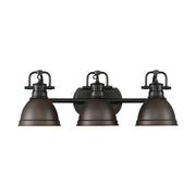 Golden Lighting Duncan 24in 3-Light Vanity Light | Farmhouse Matte Black and Rubbed Bronze Steel | Bathroom Vanity | Model 3602-BA3 BLK-RBZ