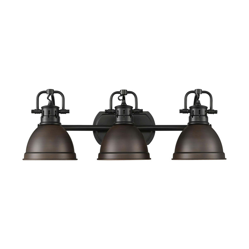Golden Lighting Duncan 24in 3-Light Vanity Light | Farmhouse Matte Black and Rubbed Bronze Steel | Bathroom Vanity | Model 3602-BA3 BLK-RBZ