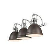 Golden Lighting Duncan 24in 3-Light Vanity Light | Farmhouse Chrome and Rubbed Bronze Steel | Bathroom | 24.5 x 8.25 x 8.5 in | Model 3602-BA3 CH-RBZ