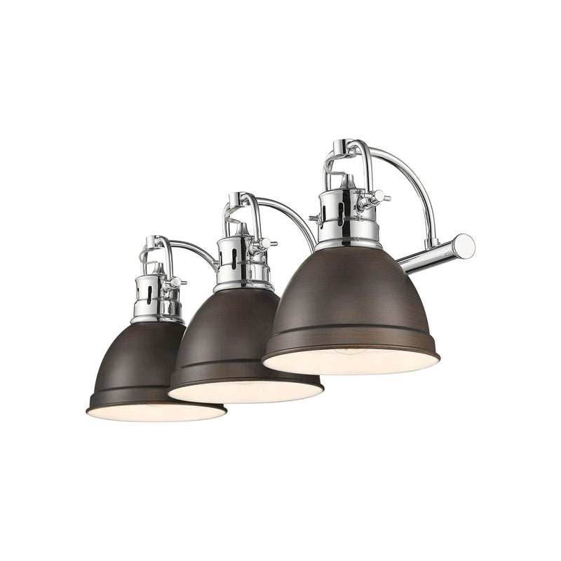 Golden Lighting Duncan 24in 3-Light Vanity Light | Farmhouse Chrome and Rubbed Bronze Steel | Bathroom | 24.5 x 8.25 x 8.5 in | Model 3602-BA3 CH-RBZ