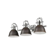 Golden Lighting Duncan 24in 3-Light Vanity Light | Farmhouse Chrome and Rubbed Bronze Steel | Bathroom | 24.5 x 8.25 x 8.5 in | Model 3602-BA3 CH-RBZ