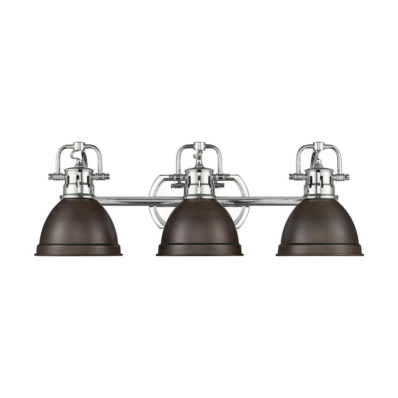 Golden Lighting Duncan 24in 3-Light Vanity Light | Farmhouse Chrome and Rubbed Bronze Steel | Bathroom | 24.5 x 8.25 x 8.5 in | Model 3602-BA3 CH-RBZ