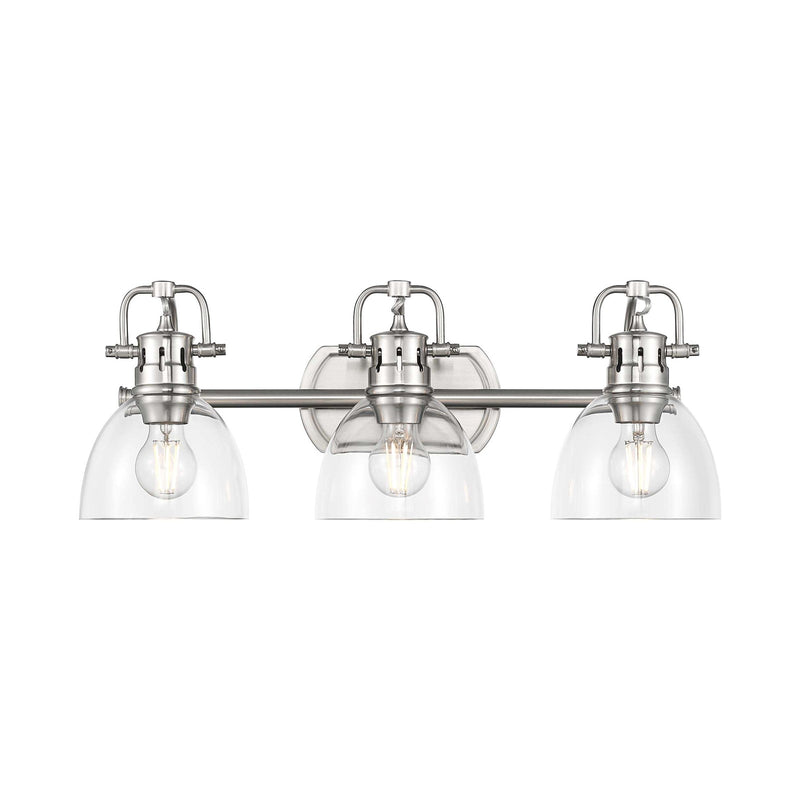 Golden Lighting Duncan 24in 3-Light Vanity Light | Farmhouse Pewter and Clear Glass | Bathroom Vanity & Powder Room | Model 3602-BA3 PW-CLR