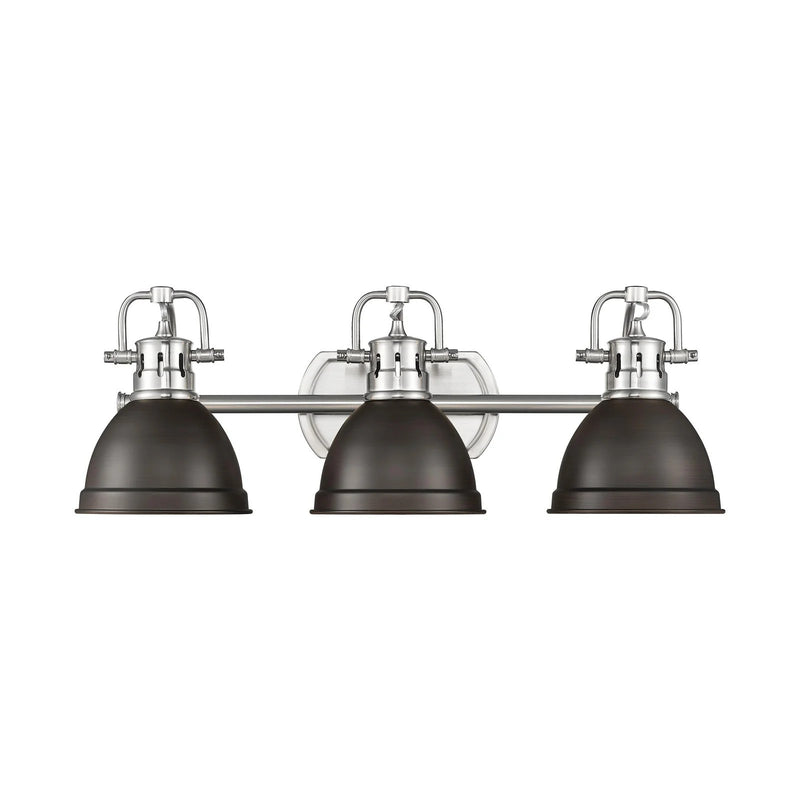 Golden Lighting Duncan 24in 3-Light Vanity Light | Farmhouse Pewter and Rubbed Bronze Steel | Bathroom Vanity | Model 3602-BA3 PW-RBZ