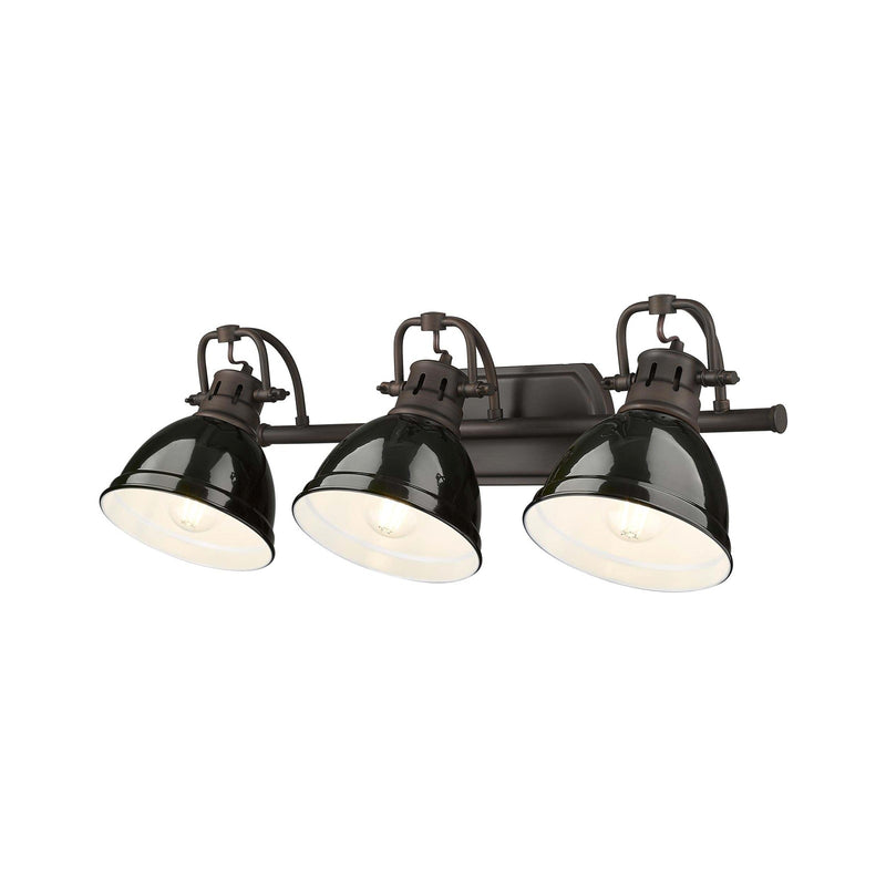 Golden Lighting Duncan 24in 3-Light Vanity Light | Farmhouse Rubbed Bronze and Black Steel | Bathroom Vanity | Model 3602-BA3 RBZ-BK