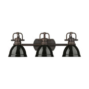 Golden Lighting Duncan 24in 3-Light Vanity Light | Farmhouse Rubbed Bronze and Black Steel | Bathroom Vanity | Model 3602-BA3 RBZ-BK