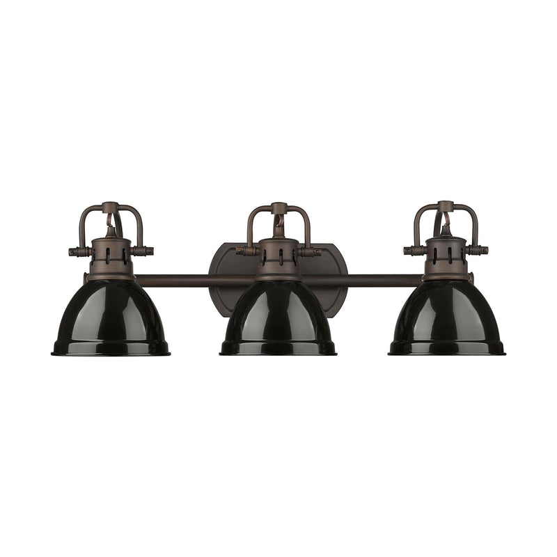 Golden Lighting Duncan 24in 3-Light Vanity Light | Farmhouse Rubbed Bronze and Black Steel | Bathroom Vanity | Model 3602-BA3 RBZ-BK