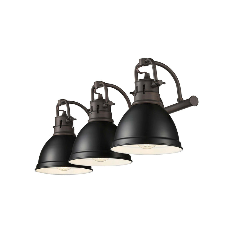 Golden Lighting Duncan 24in 3-Light Vanity Light | Farmhouse Rubbed Bronze and Matte Black Steel | Bathroom & Powder Room | Model 3602-BA3 RBZ-BLK