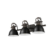 Golden Lighting Duncan 24in 3-Light Vanity Light | Farmhouse Rubbed Bronze and Matte Black Steel | Bathroom & Powder Room | Model 3602-BA3 RBZ-BLK
