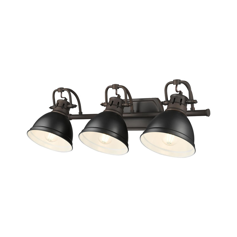 Golden Lighting Duncan 24in 3-Light Vanity Light | Farmhouse Rubbed Bronze and Matte Black Steel | Bathroom & Powder Room | Model 3602-BA3 RBZ-BLK
