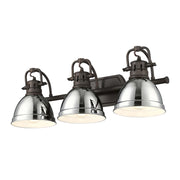 Golden Lighting Duncan 24.5in 3-Light Vanity Light | Country Farmhouse Rubbed Bronze and Chrome Steel | Bathroom | Model 3602-BA3 RBZ-CH