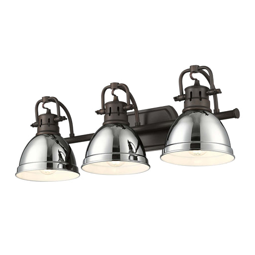 Golden Lighting Duncan 24.5in 3-Light Vanity Light | Country Farmhouse Rubbed Bronze and Chrome Steel | Bathroom | Model 3602-BA3 RBZ-CH