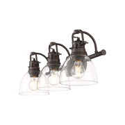 Golden Lighting Duncan 24in 3-Light Vanity Light | Farmhouse Rubbed Bronze and Clear Glass | Bathroom Vanity | Model 3602-BA3 RBZ-CLR