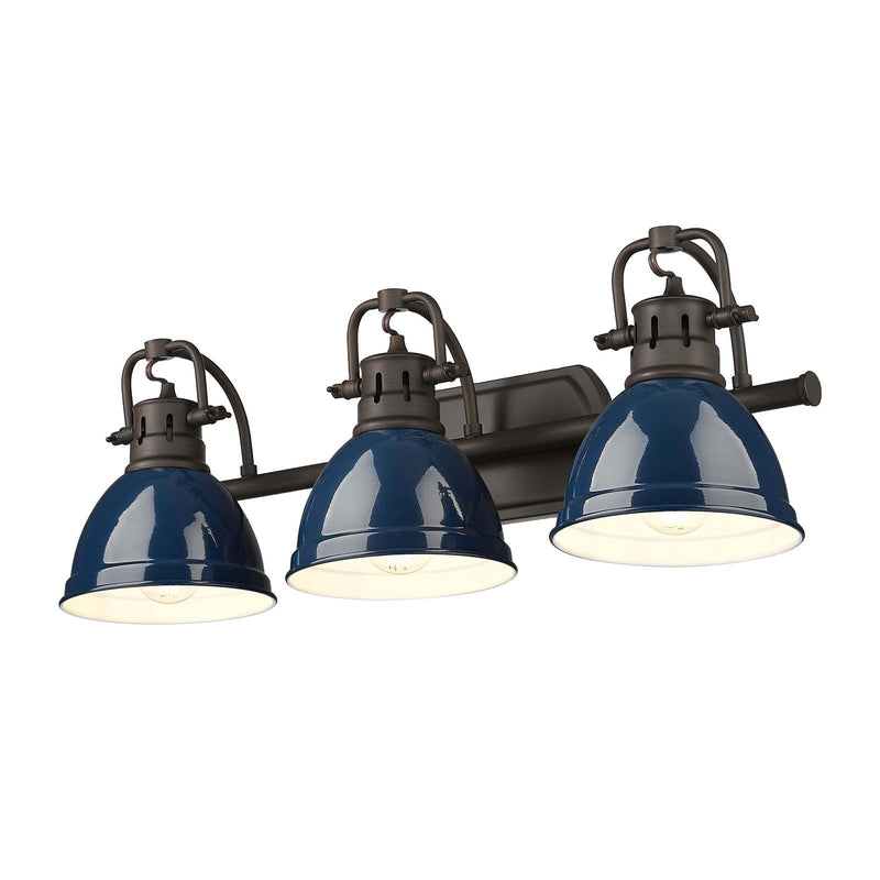 Golden Lighting Duncan 24in 3-Light Vanity Light | Farmhouse Rubbed Bronze and Navy Blue Steel | Bathroom Vanity | Model 3602-BA3 RBZ-NVY