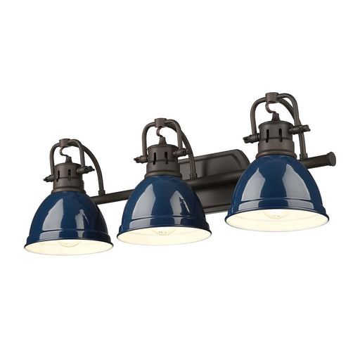 Golden Lighting Duncan 24in 3-Light Vanity Light | Farmhouse Rubbed Bronze and Navy Blue Steel | Bathroom Vanity | Model 3602-BA3 RBZ-NVY