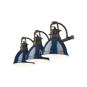 Golden Lighting Duncan 24in 3-Light Vanity Light | Farmhouse Rubbed Bronze and Navy Blue Steel | Bathroom Vanity | Model 3602-BA3 RBZ-NVY