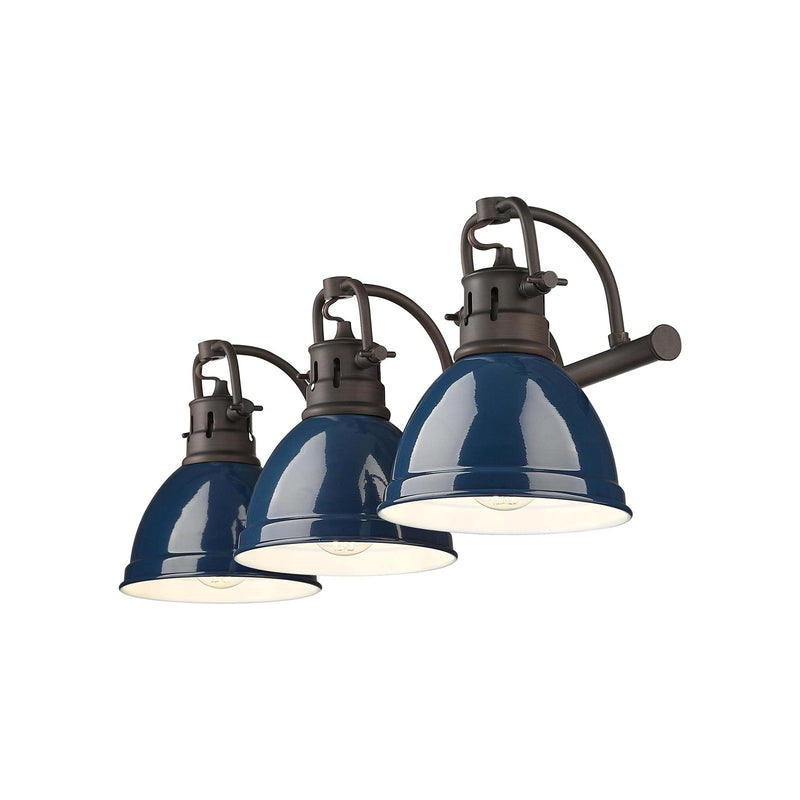 Golden Lighting Duncan 24in 3-Light Vanity Light | Farmhouse Rubbed Bronze and Navy Blue Steel | Bathroom Vanity | Model 3602-BA3 RBZ-NVY