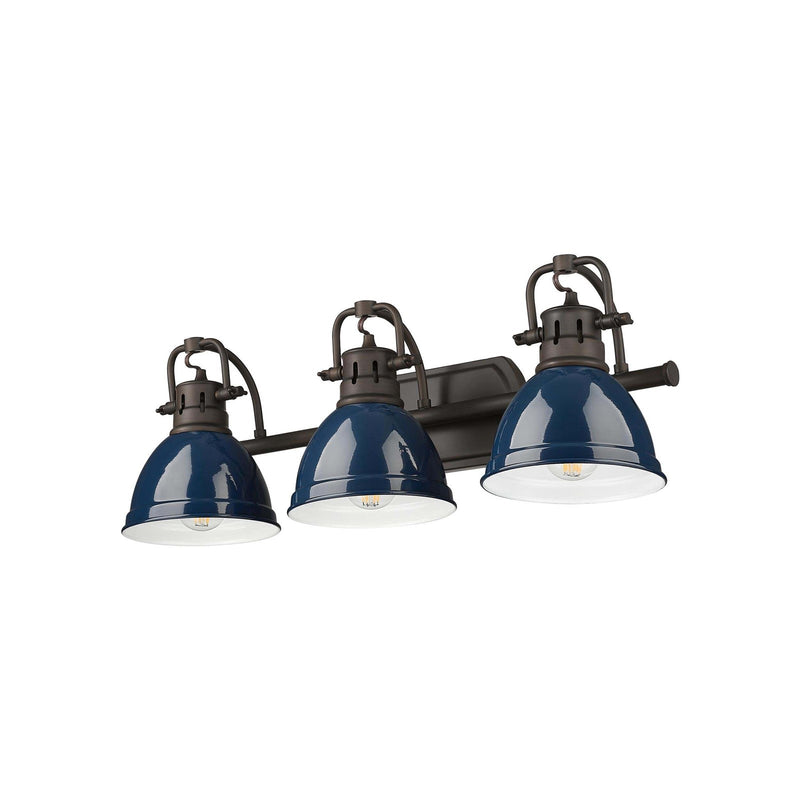 Golden Lighting Duncan 24in 3-Light Vanity Light | Farmhouse Rubbed Bronze and Navy Blue Steel | Bathroom Vanity | Model 3602-BA3 RBZ-NVY