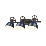 Golden Lighting Duncan 24in 3-Light Vanity Light | Farmhouse Rubbed Bronze and Navy Blue Steel | Bathroom Vanity | Model 3602-BA3 RBZ-NVY