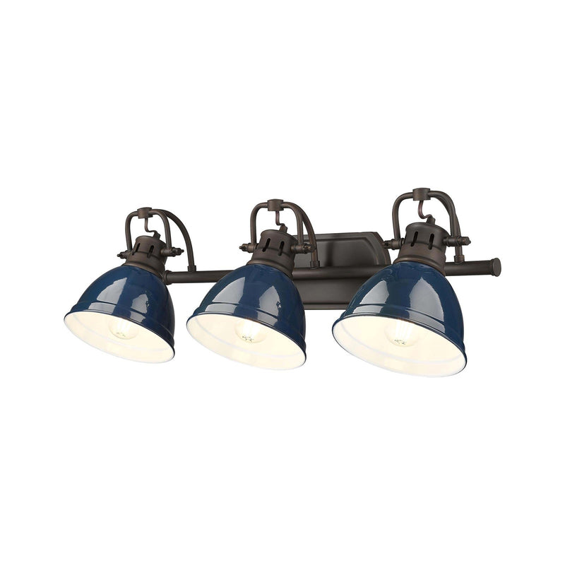 Golden Lighting Duncan 24in 3-Light Vanity Light | Farmhouse Rubbed Bronze and Navy Blue Steel | Bathroom Vanity | Model 3602-BA3 RBZ-NVY