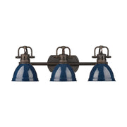 Golden Lighting Duncan 24in 3-Light Vanity Light | Farmhouse Rubbed Bronze and Navy Blue Steel | Bathroom Vanity | Model 3602-BA3 RBZ-NVY