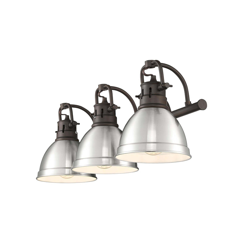 Golden Lighting Duncan 25in 3-Light Vanity Light | Farmhouse Rubbed Bronze and Pewter Steel | Bathroom Vanity & Powder Room | Model 3602-BA3 RBZ-PW