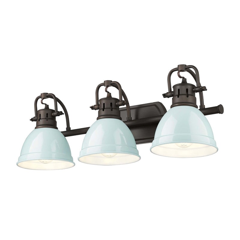 Golden Lighting Duncan 24in 3-Light Vanity Light | Farmhouse Rubbed Bronze and Seafoam Steel | Bathroom | 24.5 x 8.25 x 8.5 in | Model 3602-BA3 RBZ-SF