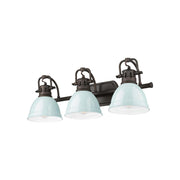 Golden Lighting Duncan 24in 3-Light Vanity Light | Farmhouse Rubbed Bronze and Seafoam Steel | Bathroom | 24.5 x 8.25 x 8.5 in | Model 3602-BA3 RBZ-SF